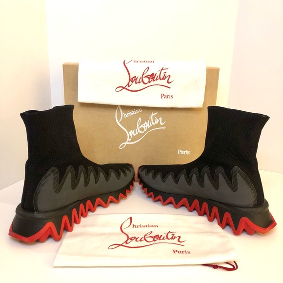 Christian Louboutin Paris - Sharky Sock Uomo Plat Black Men’s Size 12 US / 45 EU - Picture 16 of 16